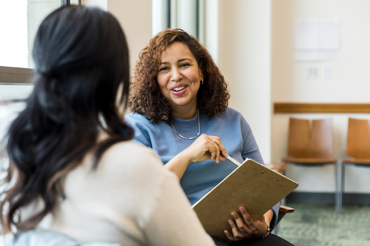 Marketing manager meets with potential new client